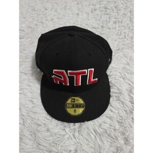 Atlanta Hawks Hat Cap Fitted Size 8 Black Red ATL Spellout NBA Fan Wear